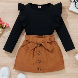 SHEIN baby girl ruffle trim tee & belted skirt